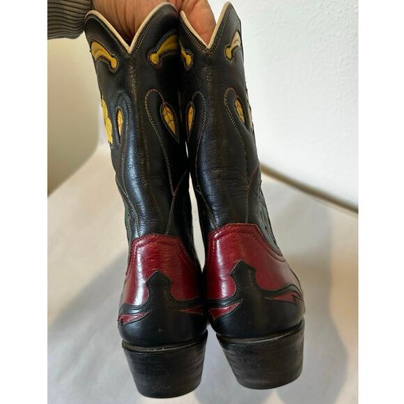 Stallion Women’s Custom Red Floral Peewee Cowgirl Boots Cowboy Leather Vintage 5 - Picture 14 of 16